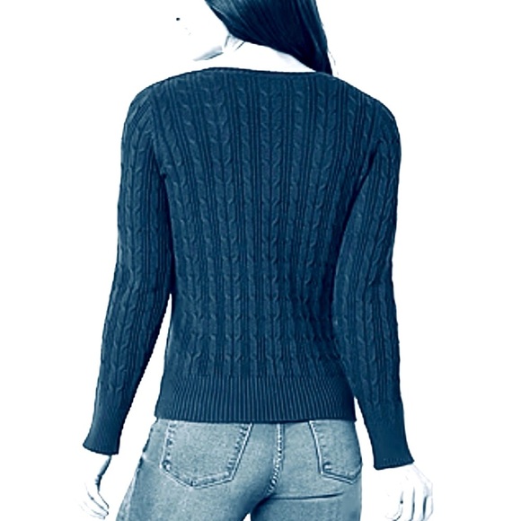 J.CREW Women's V-Neck Cable Knit Sweater, Navy Cashmere - Picture 2 of 4